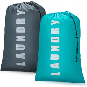 Laundry Bag,2 Pack Travel Laundry Bags for Dirty Clothes,Large Laundry Bags for Camping & Traveling,Dirty Clothes Travel Bag,24" x 36" (Cyan + Gray)