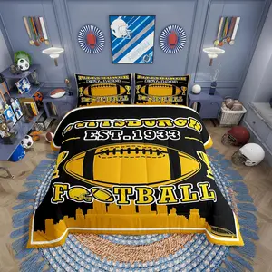 Football Comforter Set,Yellow Black Football City Bedding for Sports Fans,Rugby Quilt,Ball Competition Duvet Insert,All Season(Pittsburgh)