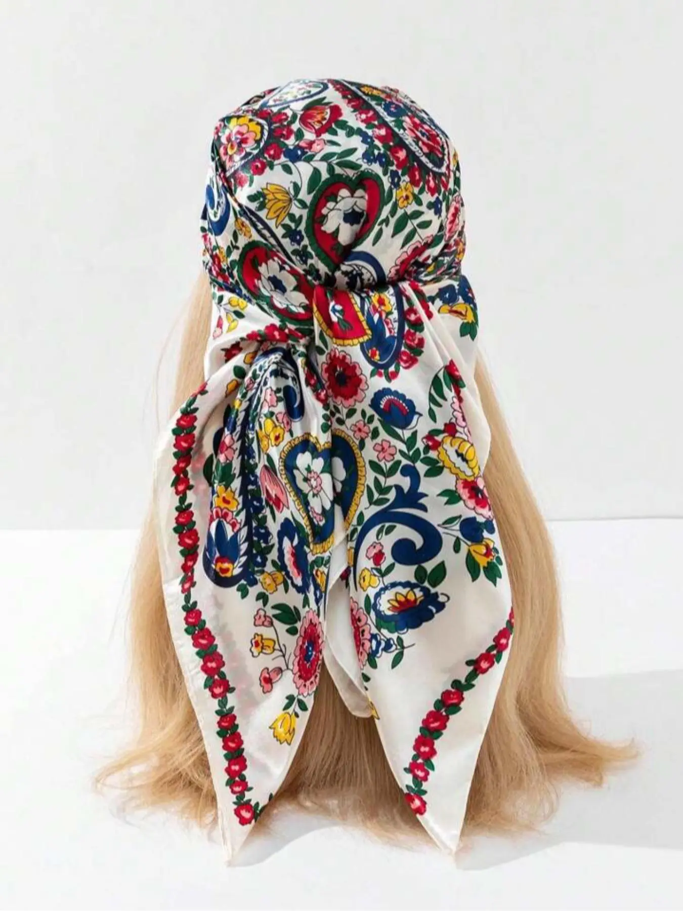90*90 cm Floral Paisley Silk Scarf, Floral Print Scarf, Vintage Plain Design for Women, All-Season Fashion Shawl and Headband, Scarf Head Wrap, Floral Headscarf