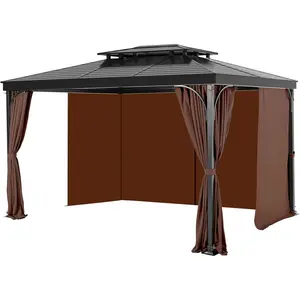 TikTokShopBlackFridayVEVOR Gazebo Curtains Outdoor, Fit Most 12' x 12' x 6.9' Gazebos, 4-Panel Sidewall Gazebo Privacy Curtains with Zippers, Outdoor Curtain Replacement for Patio Canopy, Only Curtain, Coffee