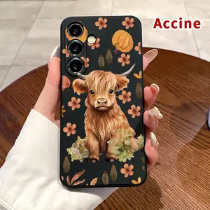 Compatible with Galaxy S24 Plus S25 S23 S22 Ultra S22+ Soft Case Highland Cow Reverie Camera Protective skin-friendly feel Smartphone Cover for Boy