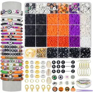 3300+PCS Clay Beads Bracelet Making Kit,Halloween DIY Flat Preppy Beads for Friendship  Making,Polymer Heishi Beads with Charms Gifts for Teen Girls Crafts for Ages 4-12