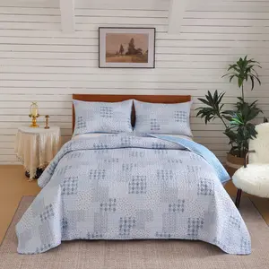 3-Piece Bedding Set (1 Quilt + 2 Pillowcases), Reversible Patchwork Plaid Design, Lightweight Home Decor, Christmas Decoration