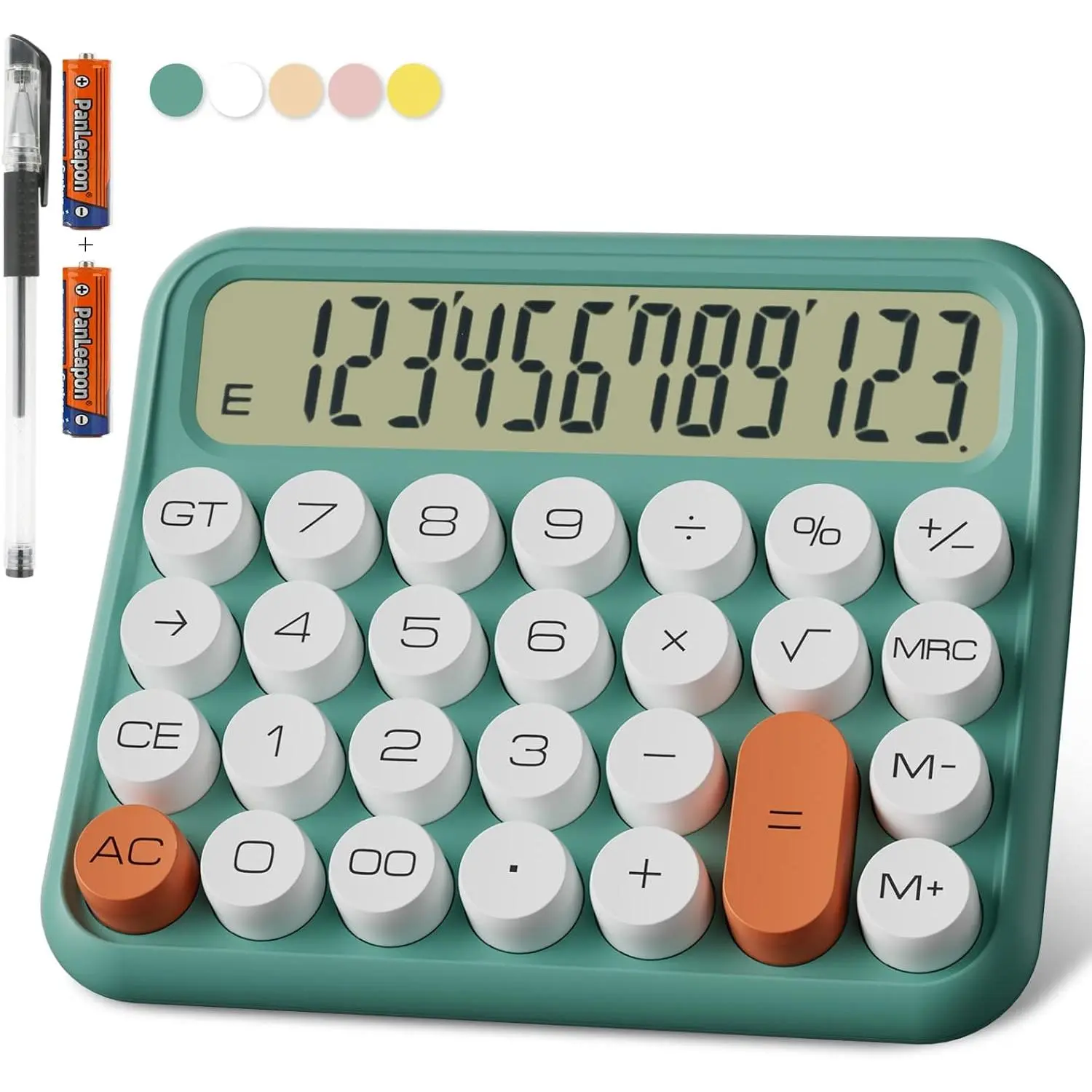 Mechanical Calculator 12 Digit  5-Inch LCD Display,   Desk Calculator, Big Buttons Easy to Press Use as Office Calculators Desktop, 15?Tilt Screen for  Calculator(Green)