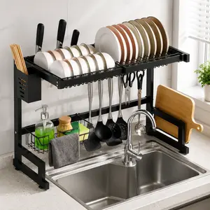 “2-Tier Over-Sink Dish Drying Rack – Large Space-Saving Stainless Steel Kitchen Organizer with Cutlery & Drain Basket, Fits Most Sinks, Perfect for Busy Families & Home Cooks!”  dish drying racks