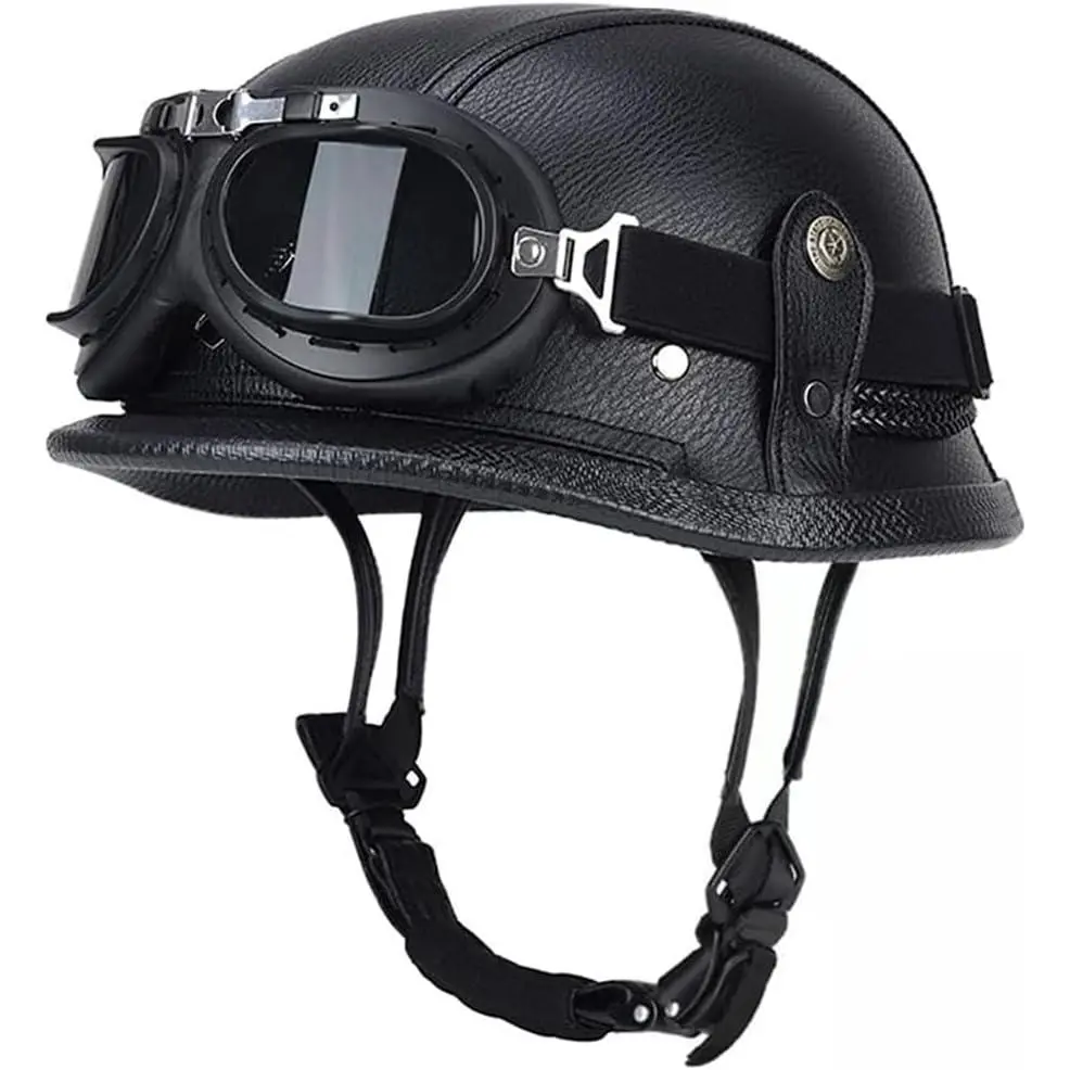 german style leather motorcycle helmet Half for Adults Men Women, DOT Approved Vintage Cap Half Face Shell Motorcycle Helmets for Cruiser Chopper+Goggles(Brown,Large) : Automotive If your head measures in between sizes order the size smaller German Motorcycle Half Helmet Gloss
