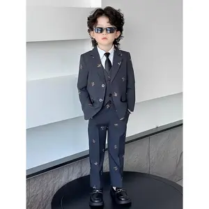 2025 New Arrival - Stylish Youngsters' Formal Suit Set with Embroidered Floral Design, Includes Blazer, Vest, and Pants - Perfect for Piano Recitals and Hosting Events, All-Season Wear, Formal Event Attire |   Floral Embroidery |   Durable Fabric, Youngst