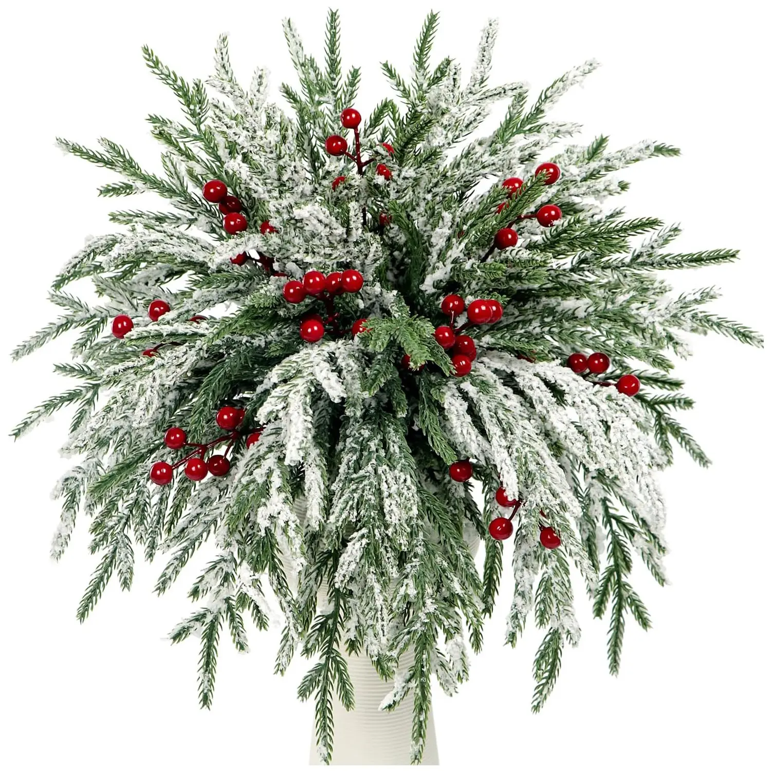30 Pcs Artificial Christmas Tree Branches with Berries, Snowy Norfolk Fir Needles, Home Decor Garland Supplies, Ornaments, Christmas Decorations