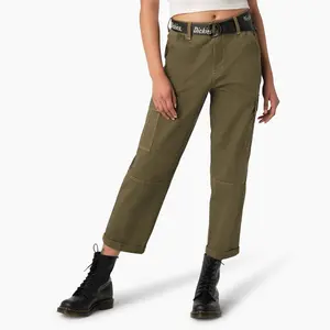 Dickies Women's Relaxed Fit Contrast Stitch Cropped Cargo Pants, Military Green (ML), ,26