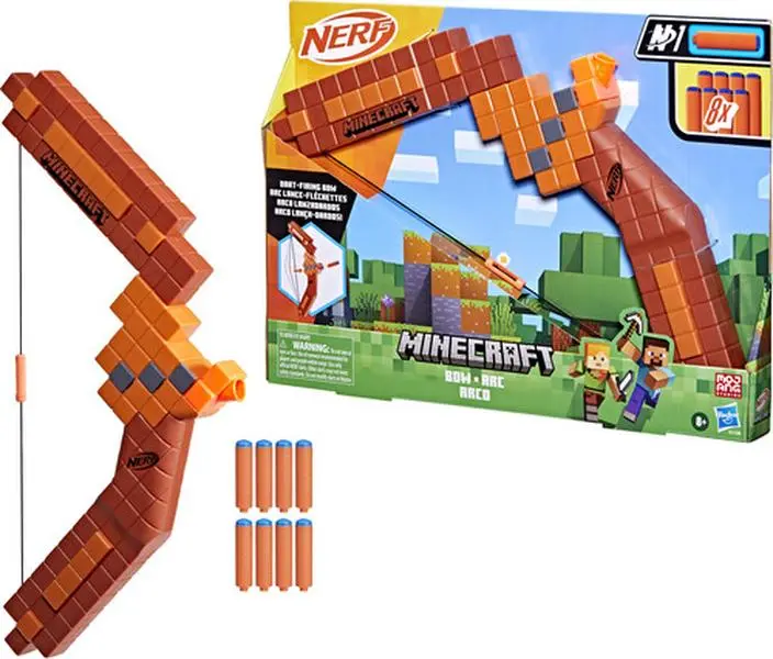 New Officially Licensed Nerf Minecraft Dart-Firing Bow Blaster Collectible, Includes 8 Darts, Ideal for Backyard Adventures