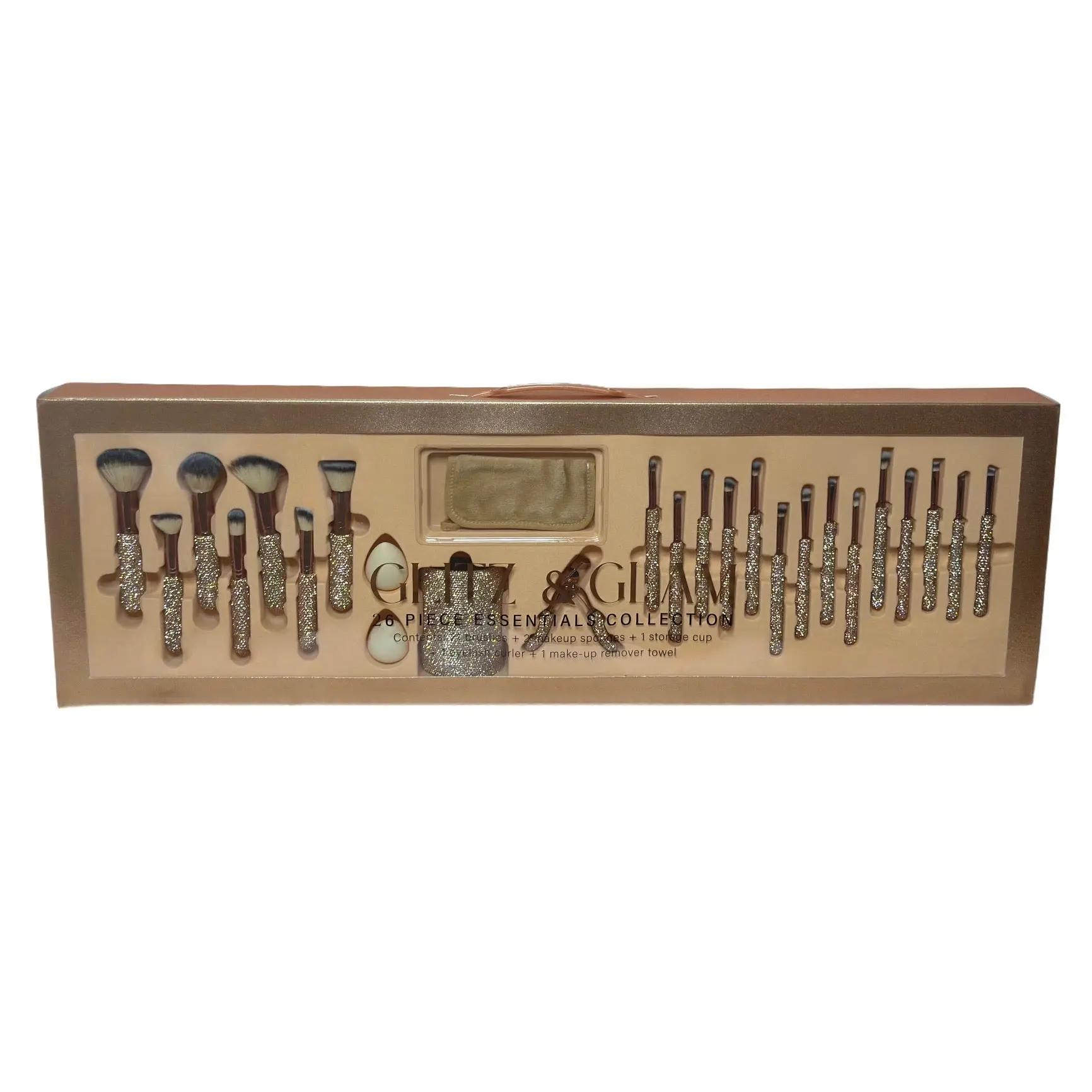 DING & DENT | CHAMPAGNE Glitz & Glam | 26pc Essentials Collection Brush Set | MU9682 DING & DENT | CHAMPAGNE Glitz & Glam | 26pc Essentials Collection Brush Set | MU9682