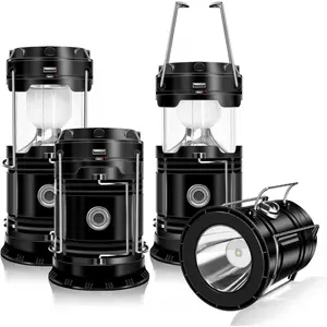 4-Pack Solar Camping Lantern, Collapsible LED Solar USB Rechargeable Lantern Flashlight Emergency Hanging Lights for Camping Hurricanes Power Outages Indoo2026
