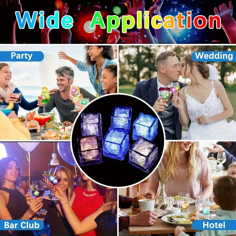 12PCS Mixed Color Ice Cube Lights Reusable Led Multicolor Stereo Sensory for Bar Party Wedding Decoration Eco-Friendly Promotional Glow Stick