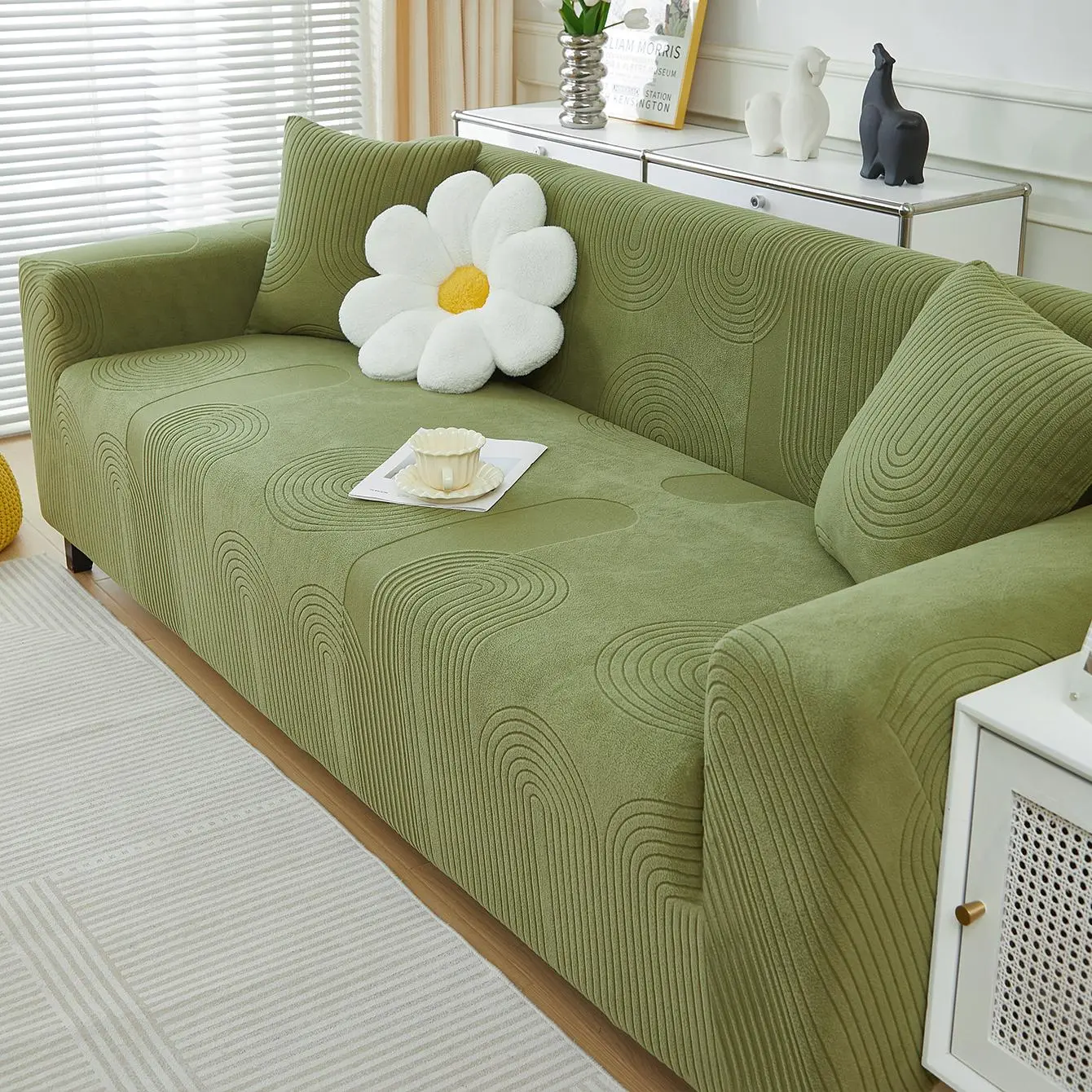 Solid Color Geometric Pattern Couch Cover, 1 Count Non-slip Elastic Sofa Slipcover, Sofa Covers Washable, Decorative Washable Sofa Cover for Home Living Room, Home Decor