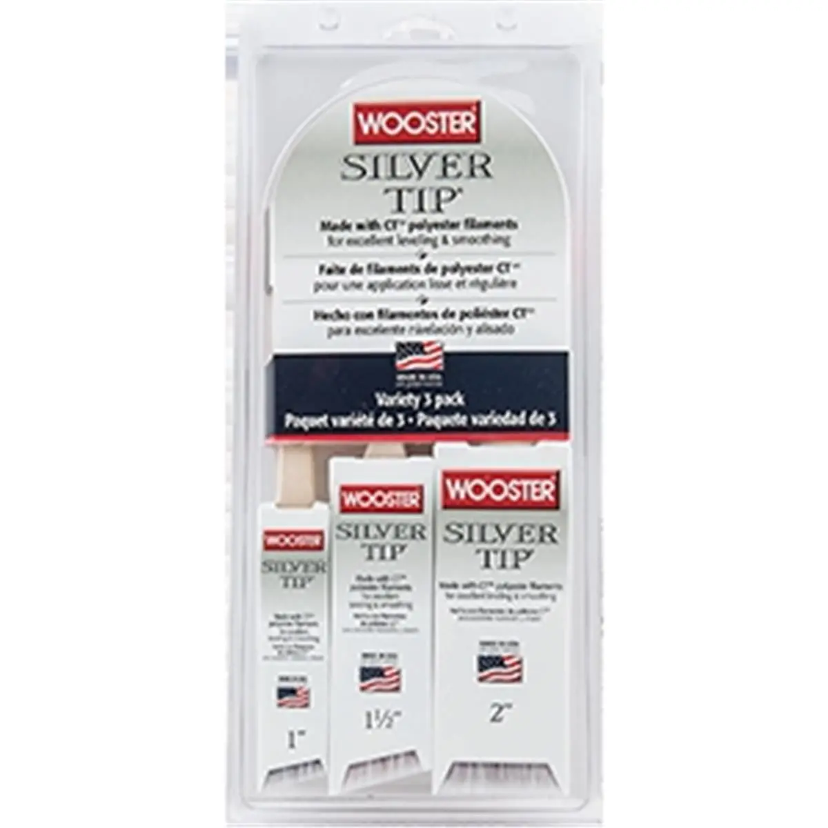 Wooster 5229 Silver Tip Synthetic Paint Brush Pack-3, Chemical Tips Thin & Flexible Polyester Bristles with Exclusive Formula, Ideal for Enamels, Varnish & Wood Coatings, Eliminates Brush Marks, Ensures Excellent Leveling