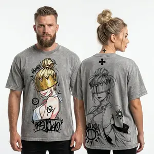 Haumea Fire Force Anime Double Printed Vintage Washed Tee Unisex Oversize Heavyweight Cotton T-shirt for Anime Fans and Lovers