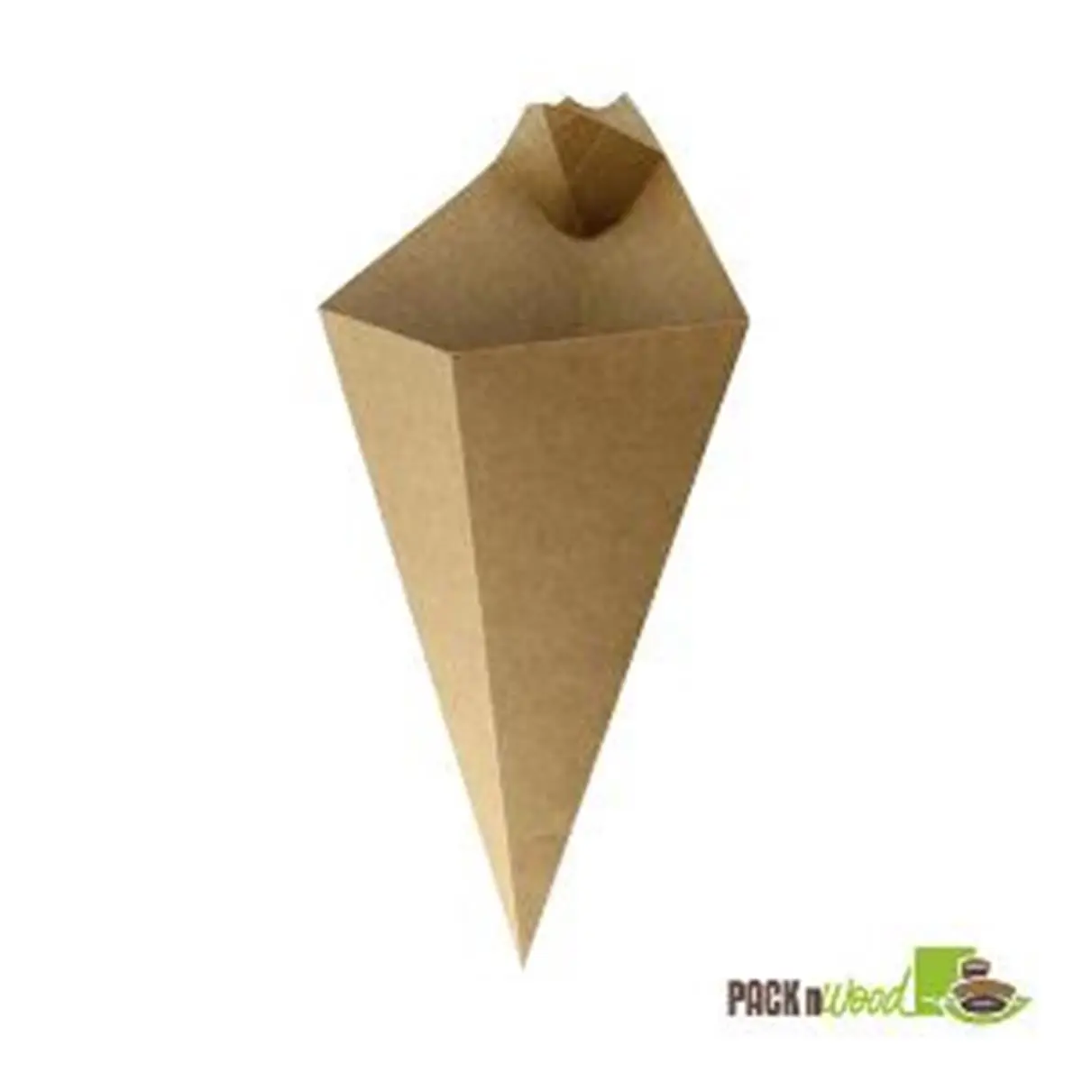Packnwood 210CONFR2KR Kraft Paper Cone with Built-In Sauce Cup - 8.9 in.
