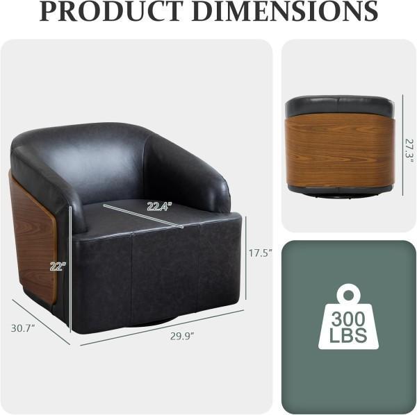 Genuine Leather Swivel Accent Chair Swivel Barrel Chair Comfortable Mid Century Modern Chair Upholstered Metal Base Armchair for Living Room Bedroom Office Large Olive Green