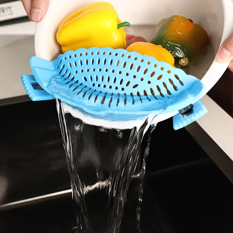 Kitchen Silicone Water Guard, Pot Edge Drain Blue Kitchen Gadget, Noodle Vegetable Rice Washing Filter Board, Home Use Water Strainer, Multifunctional Rice Strainer