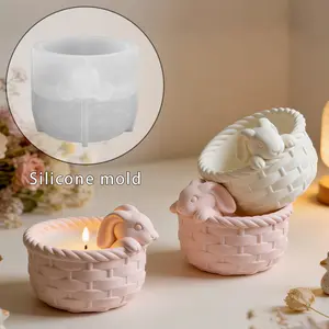 DIY Crystal Resin Flower Basket Rabbit Candle Cup Mold Pastoral Bamboo Basket Plaster Silicone Mold