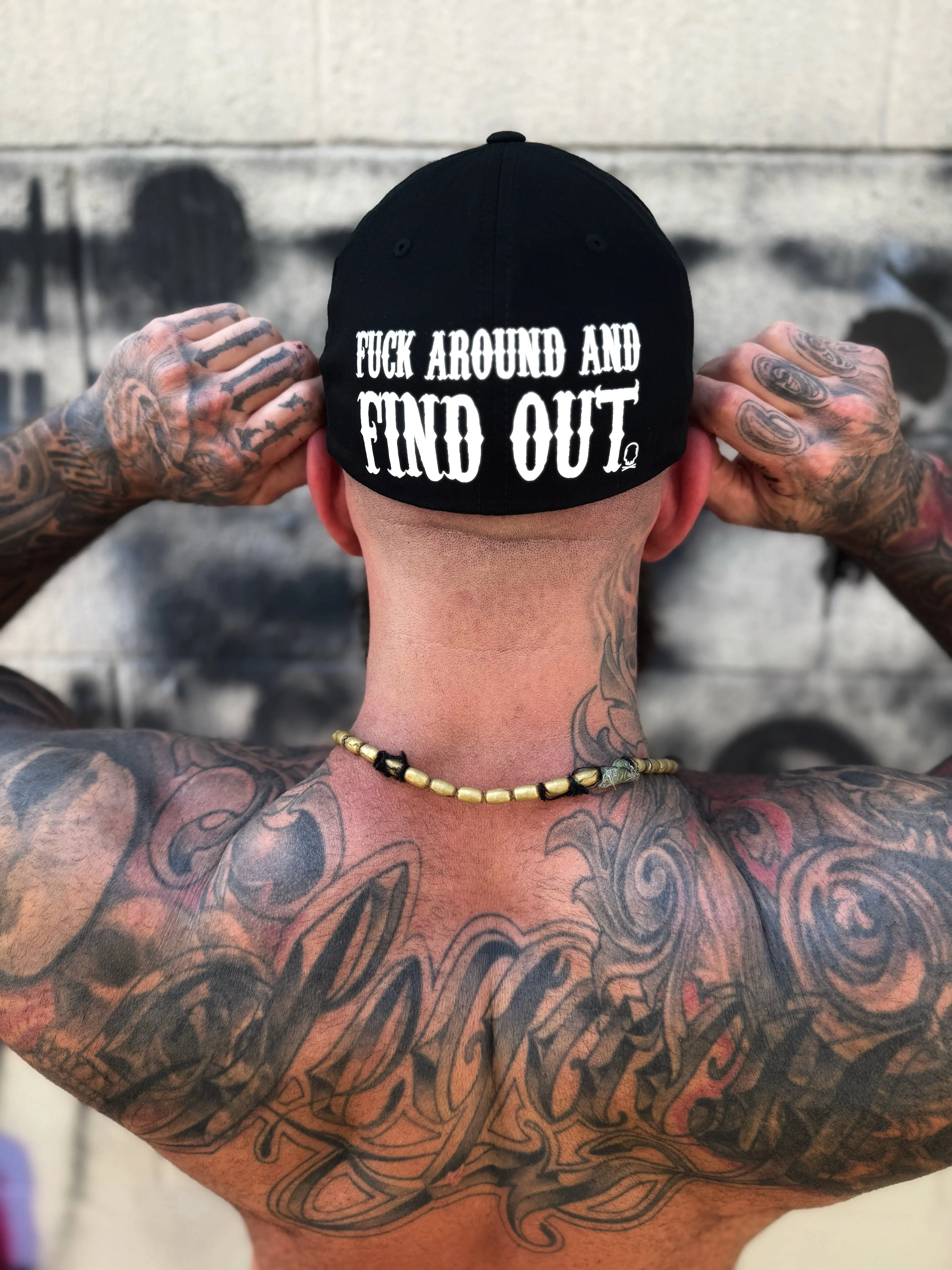 Black Flexfit Cotton Hat with "Fuck Around Find Out" Back Design, Stylish Fashion Accessory for Daily Wear, Black Hats