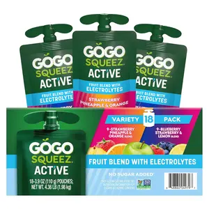 GoGo squeeZ Active Fruit Blend with Electrolytes | 18-Count Variety Pack | Blueberry Strawberry Lemon & Strawberry Pineapple Orange | Made with Real Fruit and Antioxidants Vitamin A, Vitamin E, & Vitamin C​