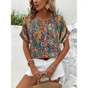 GARMENTMAKER Women'S Stylish Casual Printed Short-Sleeve Top