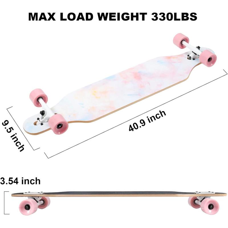 Longboard Skateboard, 41 Inch Drop Through Longboard Complete 9-Ply Nature Maple Premium Cruiser Long Board for Adults, Teens and Kids - High-Speed Bearings & T-Tool