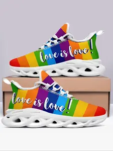 Men's Rainbow Design Sneakers, Casual Comfortable Soft Sole Sports Running Shoes, All-match Round Toe Shoes for Daily Wear, Trainer, Running Athletic Shoes