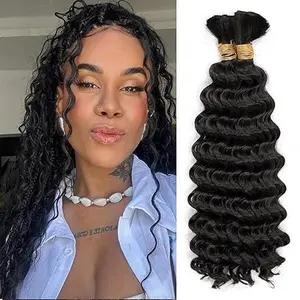 Human Braiding Hair for Boho Braids Deep Water Wave Bulk Human Hair Boho Hair for Braiding110g 16 Inch Curly Wave for Boho Braids Extensions No Weft 12A Wet and Wavy 1 Bundles/Pack Natural Color