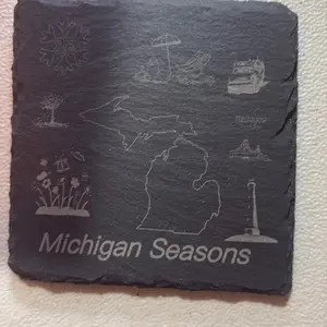 Michigan Seasons Slate Coaster - Features Michigan Map & Seasonal Icons - Perfect for Home Decor & Gift