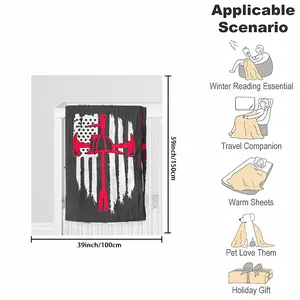 1pc Firefighter & Flag Flannel Print Blanket, Soft Warm Throw Blanket Nap Blanket For Couch Sofa Office Bed Camping Travel, Multi-purpose Gift Blanket For All Season