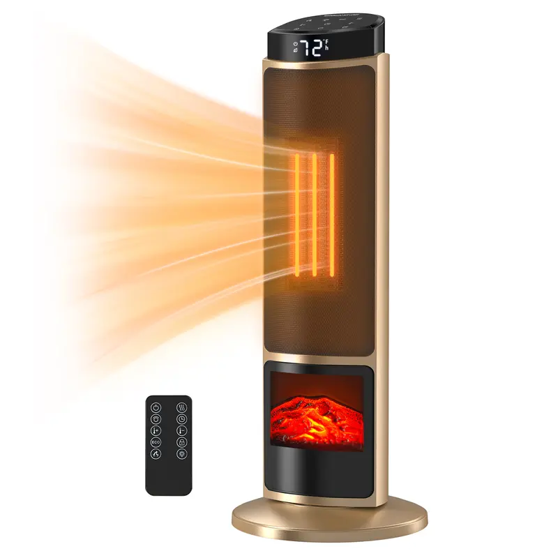 Indoor Electric Space Heater with 3 Light Colors, Adjustable Thermostat, 60° Oscillation, Tip-Over Protection Up to 95°F, Remote Control, Rapid Heat for Bedroom, Office, Living Room, US Plug