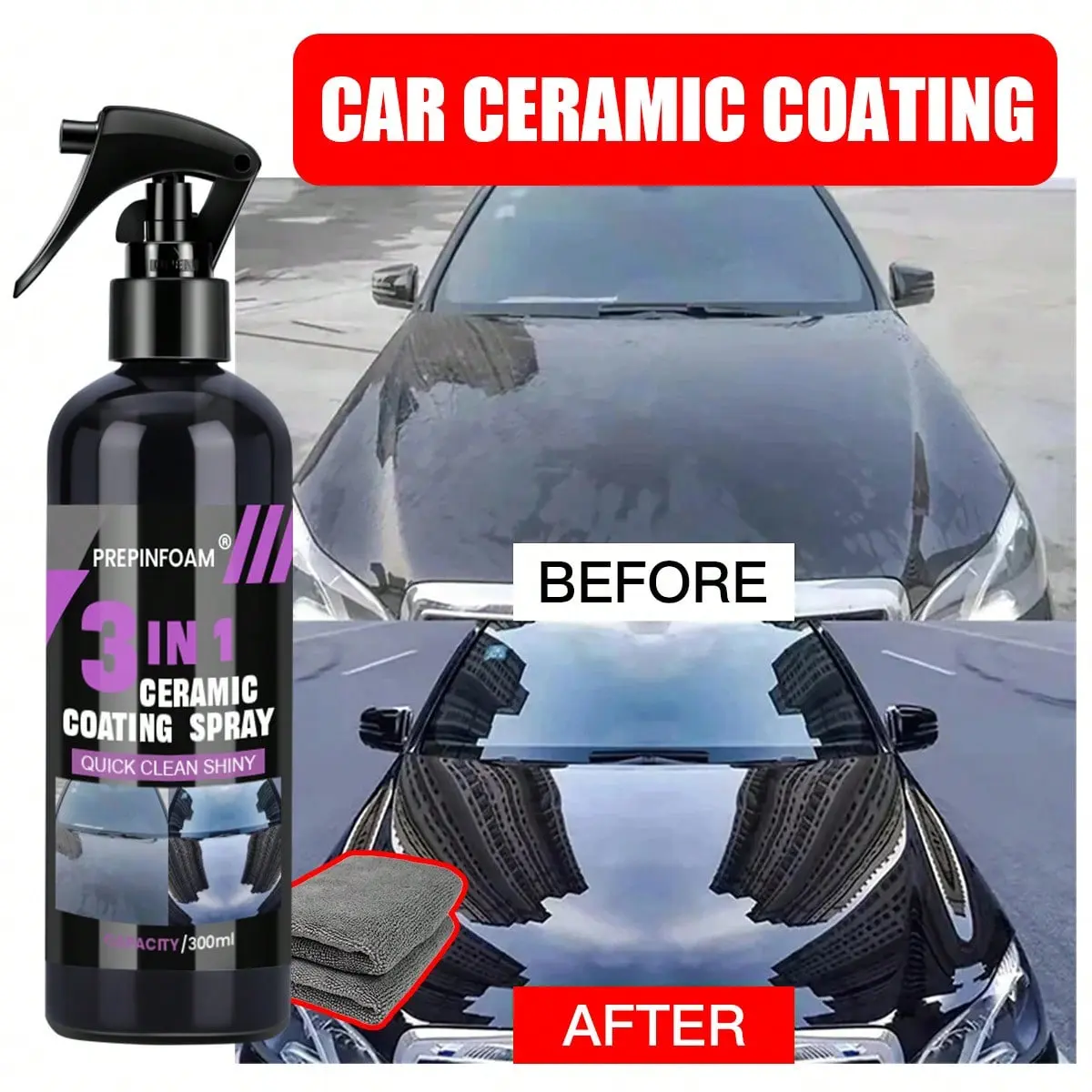 HGKJ 3-in-1 DIY Ceramic Coating Liquid - Car Ceramic Coating Paint Care Agent with Hydrophobic Crystal Layer, Polishing Function, Protective Synthetic Polymers & Wax, Model P1, Cars