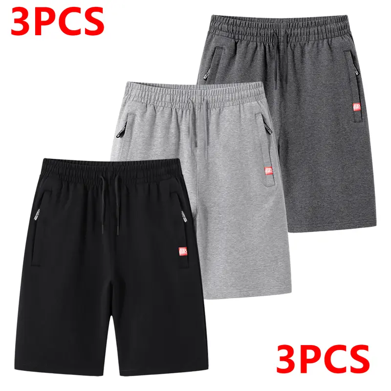 3-Piece Men’s casual athletic shorts, available in tree colors, made from breathable fabric with a zipper design-perfect for summer beach trips, outings, and everyday outdoor activities,Menswear shorts SpringStatements