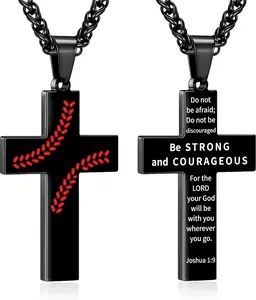 Baseball Cross Necklace for Boys Men, Stainless Steel Cross Pendant Chain 24 Inches, Inspirational Bible Verse Religious First Communion Confirmation Gift