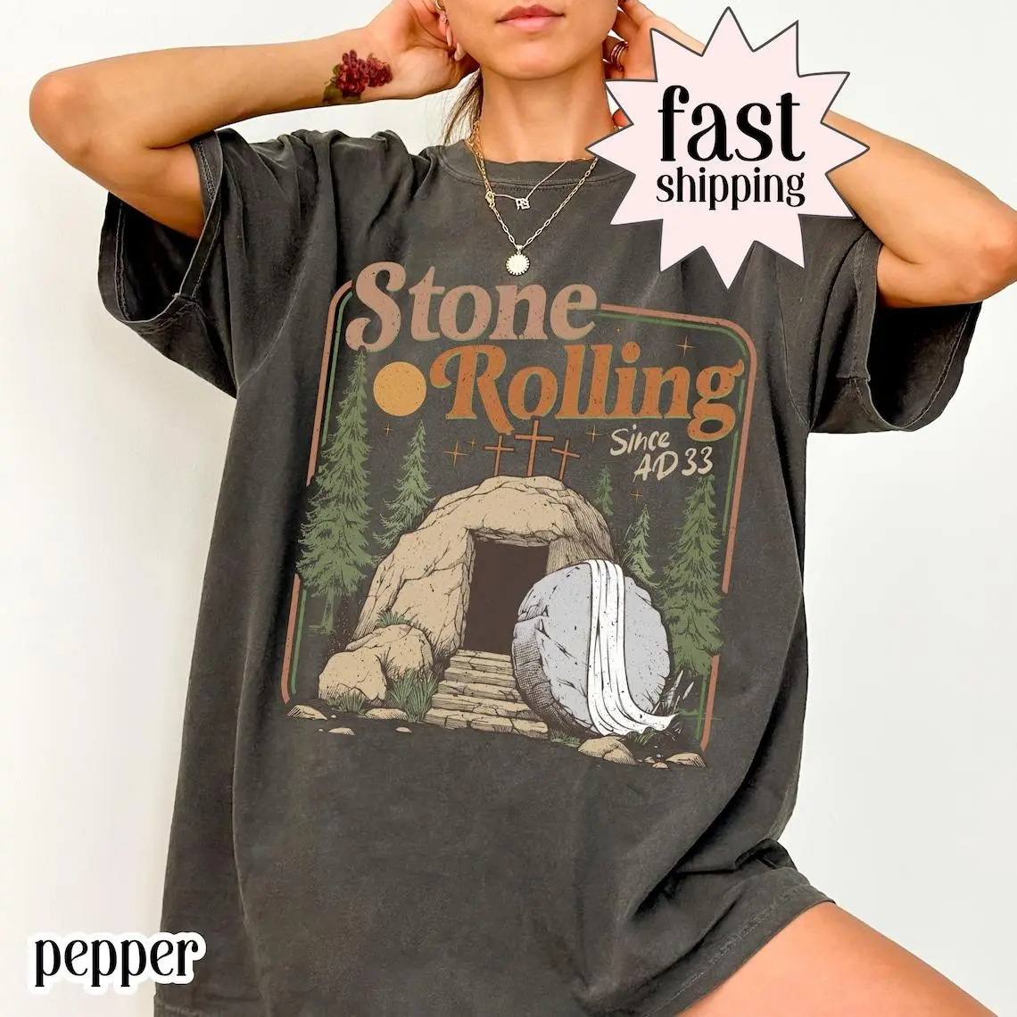 Comfort Colors Rolling Christian T-Shirt Trendy Stones Easter Clothing Jesus Christ Shirt Gift For Christian Faith-Based Graphic Tee