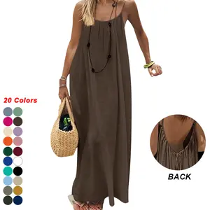 Women's Solid Color Sleeveless Cami Lounge Dress Elegant Open-Back Long Summer Sleepwear Indoor Wear Sultry Ladies Slip Dress for Valentine's Day