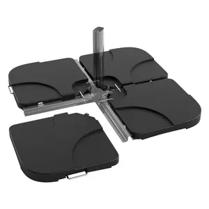 Heavy duty cantilevered terrace umbrella base kit, 4 pieces, 155 pounds capacity - square bracket with easy to water or sand nozzles - durable outdoor sunshade base for gardens, lawns, and decks - black