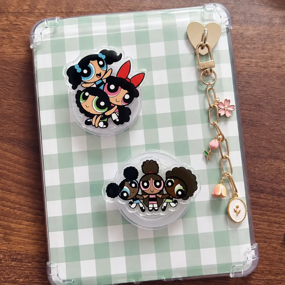 Cartoon Trio Phone Grip, Kindle Grip, Cute Girl Character Phone Holder, Acrylic Phone Stand, Retro Cartoon Grip, Tablet Grip, Cute Gift for Fans