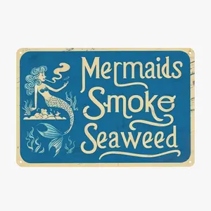 Home Decor Products, Farmhouse Decoration, Farmhouse Living Room Dorm Bedroom Wall Decor, Retro Decorative Plaque, 1 Count Vintage Mermaid Letter Pattern Metal Sign