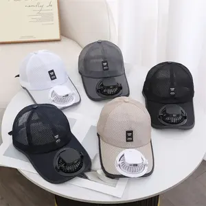 Men Women Baseball Cap with Solar Fan, Summer UV Protection Wide Brim Sun Hat Mesh Beach Hats, Solar Powered/USB Charging