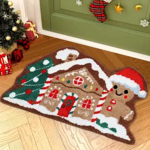 Christmas Theme Cute Gingerbread Man Carpet, Festive Soft Plush Rug, Washable Easy Clean Mat, Home Decor for Room Hotel Bathroom Corridor