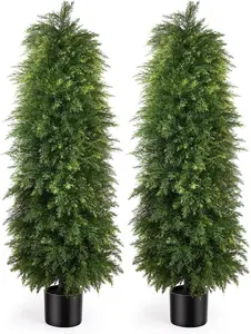 2 Pack 5ft Artificial Cedar Topiary Trees Outdoor & Indoor Decorative Plants UV Rated Eco-Friendly PE Material Realistic Fake Shrubs for Front Porch, Balcony, Garden, Office