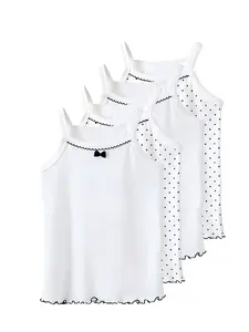 4-Pack Girls' Camisole Tops, Cute White Sleeveless Undershirts with Bow & Ruffle Trim, Soft Breathable Kids Tank Tops for Summer, Toddler Girls' Basic Layering Cami Shirts