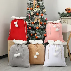 Embroidered Christmas Tree Gift Bag  Luxury Silver Grey Reusable  Soft and Plush 18.9 x 26.78 Inches - Perfect for Holiday Gift Wrapping xmas bulk bag treat goody party