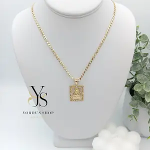 Yordy Cuban Chain with Virgin Pendant 14k Gold Plated, High Quality Elegant Design for Various Occasions
