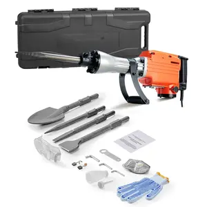 Demolition Jack Hammer 2200W 1400 BPM Electric Concrete Breaker With 6 Chisels And Gloves, Heavy Duty Jack Hammer, 360° Swiveling Front Handle For Trenching And Hole Breaking, Pavement And Concrete Work