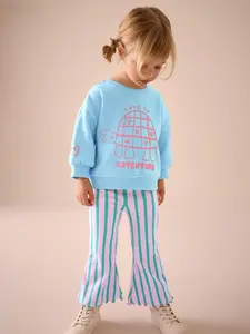 Girls Blue Turtle Sweatshirt & Striped Pants Set (2T–7T)