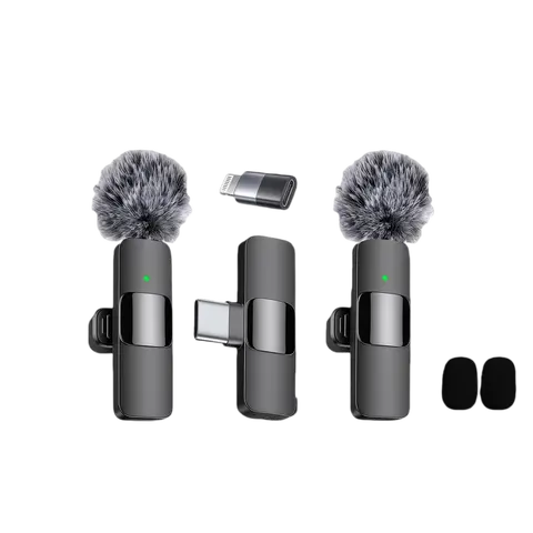 2-In-1 Wireless Mini Smartphone Mic - Handheld Clip-On Recording Tool with Plug-And-Play Receiver, Stereo Audio, Noise Reduction for Sports & Outdoor Vlogging